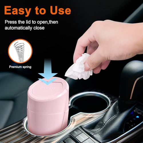 Car Trash Can, 2 Packs Mini Car Trash Bin with Lid, Leakproof Cup Holder Car Garbage Can with 60 Trash Bags, Vehicle Front Back Seat Organizers and Storage for Car, Home, Office, Pink - color: Pink