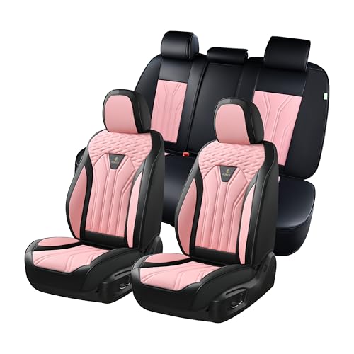 FLORICH Leather Seat Covers, Car Seat Covers Full Set, Car Seat Protectors 5 Seats, Pink Driver Seat Covers Fit for Most Cars Trucks SUV - color: Black&Pink, size: FullSet