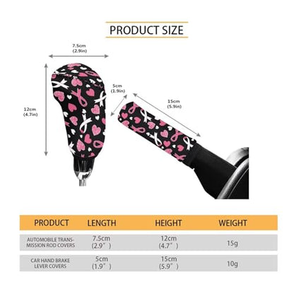 Bulopur Car Shifter Gear Hand Brake Trim Cover Set for Most Cars Van SUV Sedan Truck Auto Accessories - color: Bowknot Breast Cancer Awareness