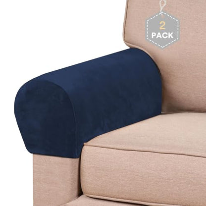 2 Pack Thick Velvet Stretch Armrest Covers for Chairs and Sofas Armchair Covers for Arms Couch Arm Covers Armrest Covers for Sofa Non Slip, Navy - color: Navy