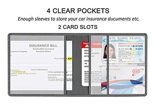 Car Registration and Insurance Holder, Premium PU Leather Vehicle Glove Box Car Organizer Men Women Wallet Accessories Case for ID, Driver's License - Grey - color: Grey