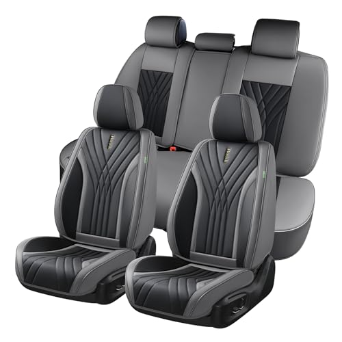 FLORICH Seat Covers, Front Leather Seat Covers, Car Seat Covers 2 PCS,Waterproof Seat Cover for Cars, Luxury Leatherette Gary Car Seat Cushion, Automotive Seat Covers for Sedan SUV Pick-up Truck - color: Gray&Black, size: Full set
