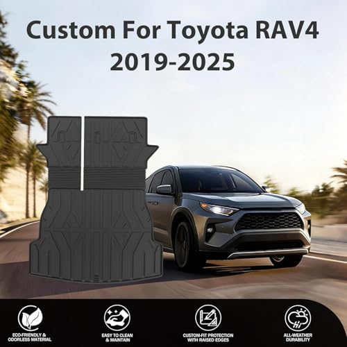 PROSHEVE Cargo Mat for Toyota RAV4 2019-2025 Including Hybrid, Custom Fit TPE Trunk Mat with Seat Back Protector, All Weather Waterproof Cargo Liner for Toyota RAV4 Accessories, Black - size: 19-25 rav4 Cargo Mat