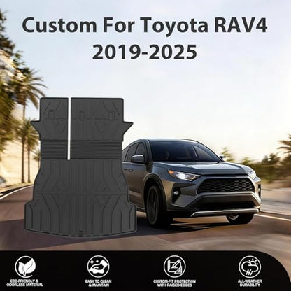 PROSHEVE Cargo Mat for Toyota RAV4 2019-2025 Including Hybrid, Custom Fit TPE Trunk Mat with Seat Back Protector, All Weather Waterproof Cargo Liner for Toyota RAV4 Accessories, Black - size: 19-25 rav4 Cargo Mat