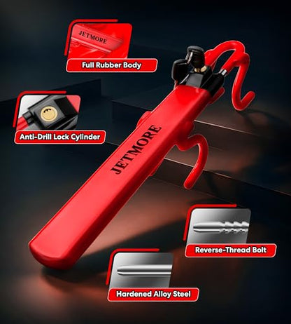 Jetmore Car Steering Wheel Lock Anti-Theft Device, Wheel Locks for Cars, Dual Hooks, Car Lock Steering Wheel, Car Anti-Theft Device, Saw-Resistant Alloy Steel, for Cars, SUVs & Trucks - color: Red