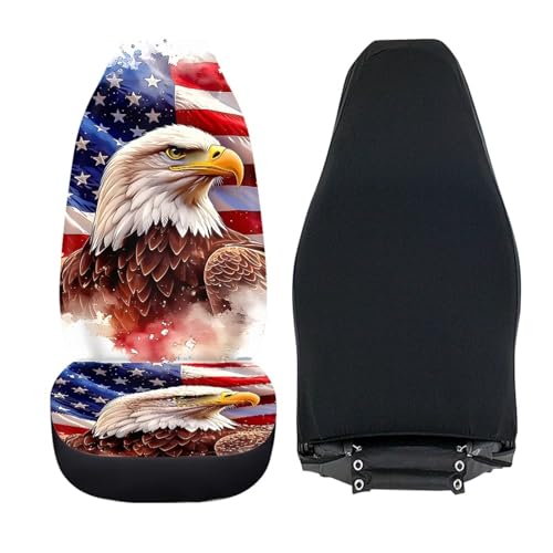 Dreaweet American Flag Bald Eagle Car Seat Covers Front Seats Only Washable Universal 2 Piece Elastic High Back Bucket Seat Covers for Most Cars SUV Trucks Patriotic Car Accessories Interior - color: American Flag Bald Eagle