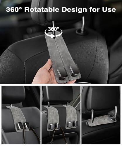 Car Purse Holder - Luxurious Leather, 4PCS Headrest Hooks with 100% Metal Hangers for Seat, Multifunctional Car Bag Hooks, Grey - color: GREY 4Pack