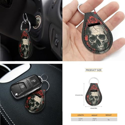 Skull Rose Printed 15 Pcs Car Interior Covers Set, Car Accessories Set Front Rear Car Seat Covers with Steering Wheel Cover Seat Belt Covers Car Headrest Cover Car Coaster - color: Black and Red-Skull Rose