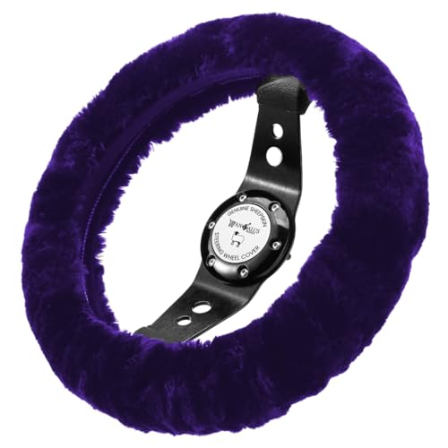 Andalus Brands Luxury Fluffy Car Steering Wheel Covers – Genuine Merino Sheepskin, Soft Fuzzy Car Steering Wheel Cover for Women, Universal 14.5-15" Size, Plush Fur Cute Auto Accessories, Dark Purple - color: Dark Purple