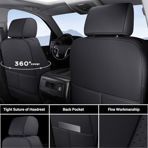 Coverado Chevy Silverado Seat Covers Full Set, Faux Leather Car Seat Covers Fit for 2014-2018 1500, 2015-2019 2500HD 3500HD Chevy Silverado GMC Sierra Crew Double Extended Cab (Black) - color: Black, size: FullSet(2014-2018)