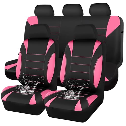 CAR PASS Waterproof Car Seat Covers Full Sets, Universal Fit Seat Covers for Cars, EVA Neoprene Seat Cover Set Full Sets, Interior Covers for Auto SUV,Vans,sedans, Trucks,(Black Pink) - color: Pink Full Sets