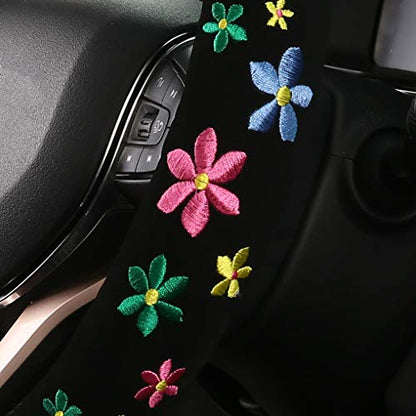 Embroidery Cute Steering Wheel Covers,DeepFloral Stitched,Hand-Grip,Universal Fit Most Cars SUV,Colorful (FXP-HUA02)