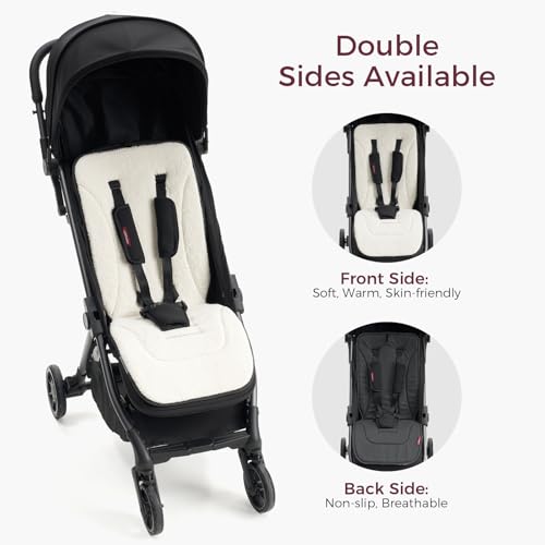 Momcozy Reversible Stroller Cushion | Universal Breathable Stroller Liner | Winter Warm Car Seat Liners | Crib Carriage Cushion Pad | Plush for Winter Use ＆Soft Fabric for All-Season Comfort - color: Carbon Black