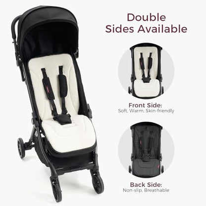 Momcozy Reversible Stroller Cushion | Universal Breathable Stroller Liner | Winter Warm Car Seat Liners | Crib Carriage Cushion Pad | Plush for Winter Use ＆Soft Fabric for All-Season Comfort - color: Carbon Black