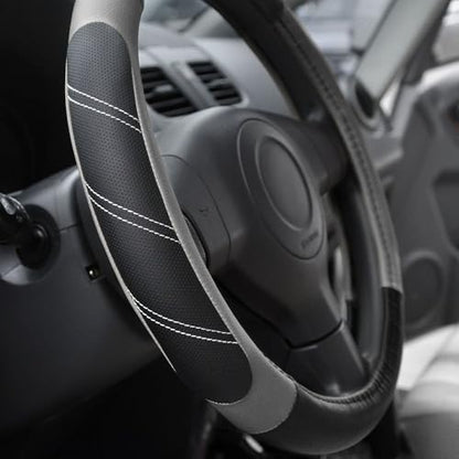 Elantrip Leather Large Steering Wheel Cover 15 1/2 to 16 inch Soft Grip Breathable for Car Truck SUV Jeep Anti Slip Black and Gray - color: Black and Gray, size: 15 1/2 - 16 Inch