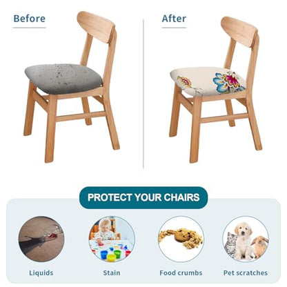 KRFOONN Waterproof Seat Covers for Dining Room Chairs Set of 4 with Bench Cover Washable Dining Chair Covers Removable Kitchen Chair Cushion Slipcovers Protector, A8 - color: Color A8