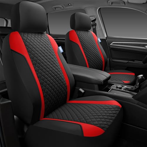 Skechers Seat Covers Contour Foam Cozy Fit,Leather Car Seat Covers, Car Seat Covers Front Seats Airbag Compatible, Universal Automotive Comfort for Most Cars, Vans, Trucks, SUV,Red