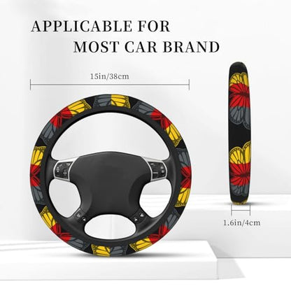 Butterfly German Flag Breathable Neoprene Steering Wheel Cover - Anti-Slip Floral Design Universal Fit for Cars/Trucks/Suvs (14.5"-15" Inch) - color: Butterfly German Flag