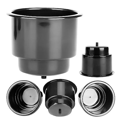 (Set of 5) Amarine-Made Black Recessed Drop in Plastic Cup Drink Can Holder with Drain for Boat Car Marine Rv - Black - size: 5