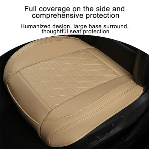 2PCS Leather Car Seat Cover, Vehicle Front Bottom Seat Protector Pad, Full Surrounded Waterproof Auto Seat Protective Cushion with Storage Pocket, Universal for SUV, Truck, Sedan（Beige） - color: Front/Beige