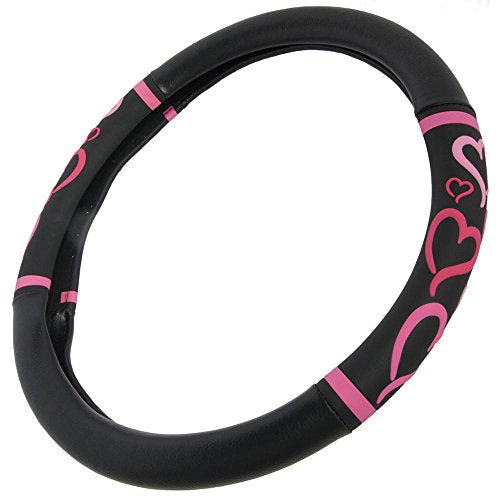 BDK Universal Fit Universal Love Story Steering Wheel Cover - Rubber (Love Story Pink) - color: #31 Love Story Pink, size: Fits 14.5 - 15" SW
