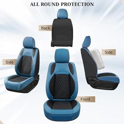 Coverado Chevy Chevrolet Silverado GMC Sierra Seat Covers, Custom Fit for 2007-2026 1500, 2015-2026 2500HD 3500HD Crew Double Extended Cab Truck, Faux Waterproof Leather Seat Covers (Front, Blue) - color: Blue, size: Front