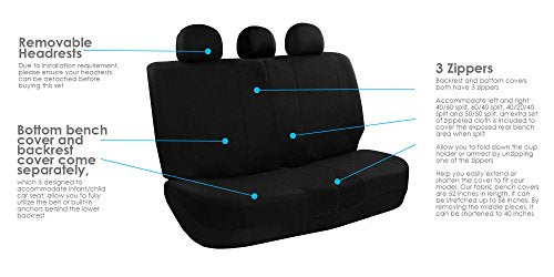 FH Group Light & Breezy Flat Cloth Cars Seat Covers Combo Steering Wheel Cover & Seat Belt Pads, Airbag and Split Rear Universal Fit Interior Accessories Cars Trucks SUV 7 Seater Three Row Set Black - color: Black