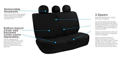 FH Group Light & Breezy Flat Cloth Cars Seat Covers Combo Steering Wheel Cover & Seat Belt Pads, Airbag and Split Rear Universal Fit Interior Accessories Cars Trucks SUV 7 Seater Three Row Set Black - color: Black