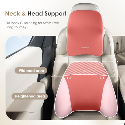 Car Seat Cushion & Lumbar Support Pillow & Car Neck Pillow Ergonomic and 100% Memory Foam, Upgraded Larger and Breathable Car Seat Cushion & Back Support Pillow - Pink - color: B-cushion&lumbar&neck Pillow-pink