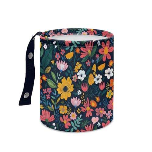 Colorful Flowers Car Garbage Trash Can Collapsible Trash Rubbish Bin Basket Bag Portable Cup Holder Organizer with Strap Universal Storage Bag Box for Front Seat, Back Seat, Headrest - color: Colorful Flowers