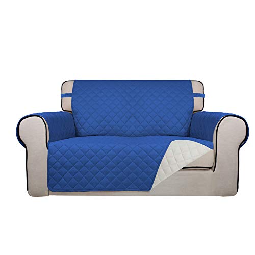 PureFit Reversible Quilted Sofa Cover, Water Resistant Slipcover Furniture Protector, Washable Couch Cover with Non Slip and Elastic Straps for Kids, Pets (Loveseat, Classic Blue/Ivory) - color: Classic Blue/Ivory, size: Medium