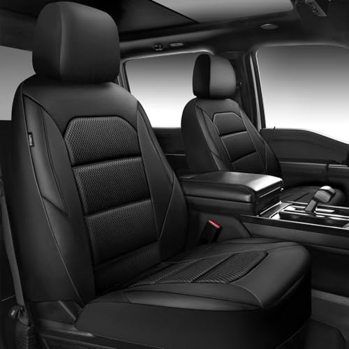 CAR PASS Memory Foam Car Seat Covers,Air Cool Mesh Thick Seat Covers Front Seats,Black Metal Film Leather Seat Cover for Car,Universal Automotive Comfort for Most Car,Truck,Airbag Compatible,All Black - color: Black/Black, size: Two Front