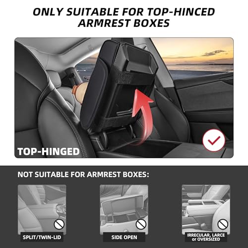 5 in 1 Car Center Console Cover, Armrest Pad with 2 Storage Pockets, Cup Holder, Tissue Slot, Phone Holder, Nappa Leather Memory Foam Car Accessories for SUV Sedan Truck (Black)