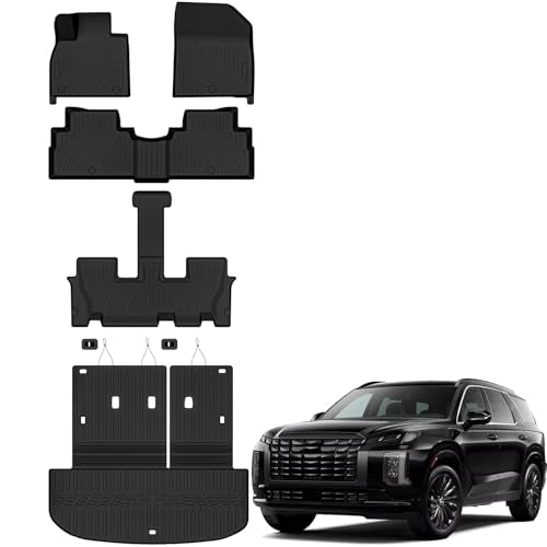 Auxko All Weather Floor Mats Cargo Mat with Backrest Mat for Hyundai Palisade 2020-2025 TPE Liners Accessories Guard Odorless Anti-Slip Floor Liners & Trunk Liner & Back Seat Protectors - size: palisade|2020-2025|floor+cargo+backrest mats