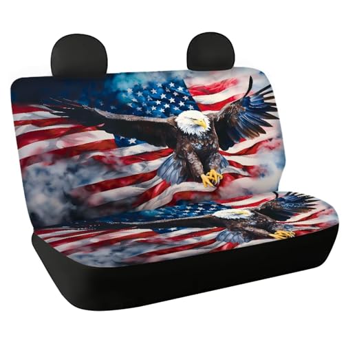 AFPANQZ American Flag Eagle Car Rear Seat Cover for Men Auto Interior Decoration Split Bench Cushion Cover Protection Dustproof Back Seat Cover Soft Breathable Seat Cover - color: American Flag Eagle