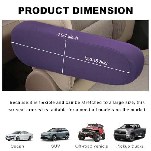 KVAEY 2 PCS Car Front Seat Armrest Covers, Elastic Fabric Stretch Car Seat Armrest Protectors, Soft Front Seat Armrest Cover Replacement, Universal Vehicle Accessories for Cars (Purple) - color: Purple