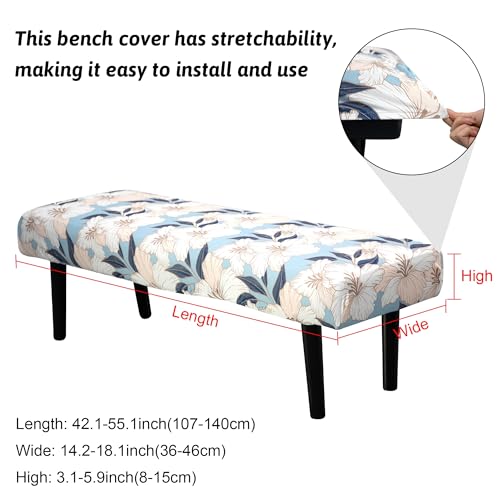 Stretch Bench Cover, Seat Cushion Protector, Washable Slipcover, Printed Rectangle Cover for Dining Room, Living Room, Kitchen - color: Blue-backed Lily