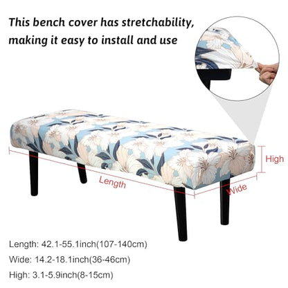 Stretch Bench Cover, Seat Cushion Protector, Washable Slipcover, Printed Rectangle Cover for Dining Room, Living Room, Kitchen - color: Blue-backed Lily