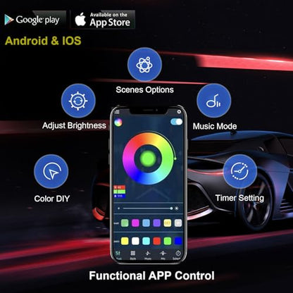 Underglow Led Lights for Cars, 6 pcs RGB-IC Smart LED Lights with Dream Color Chasing and 16 Million Colors with App and Remote Control, Waterproof Underglow Kit for Cars, SUVs, Trucks