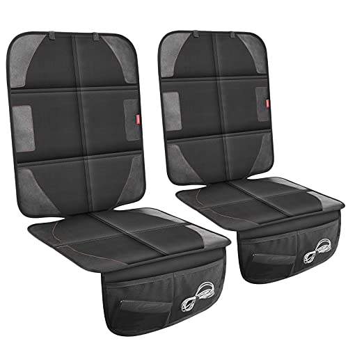 Car Seat Protector with Thickest Padding,Waterproof 600D Fabric Child Baby Seat Protector with Storage Pockets,Non-Slip Pets Cover Leather Reinforced Vehicle Seat 2 Pack - color: 2 Pack Black