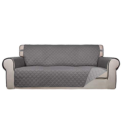 PureFit Reversible Quilted Sofa Cover, Water Resistant Slipcover Furniture Protector, Washable Couch Cover with Non Slip and Elastic Straps for Kids, Dogs, Pets (Oversized Sofa, Gray/Light Gray) - color: Gray/Light Gray, size: X-Large