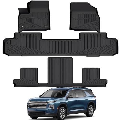 All Weather Rubber Car Floor Mats Compatible with 2018-2024 Chevrolet Traverse(7 Seat), Fit for Chevy Traverse Floor Mat, Full Set Includes 1st and 2nd Rows Maximum Coverage, Laser Measured, Non Slip - color: 2018-2024 Traverse(7 Seat)
