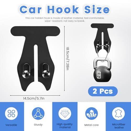 2 Pcs Car Hooks for Passenger Glove Box, Self-Adhesive Headrest Hooks for Car Holder, Leather Car Purse Hook for Bags, Car Seat Back Storage Hook Accessories Organization (Double Front Hook)