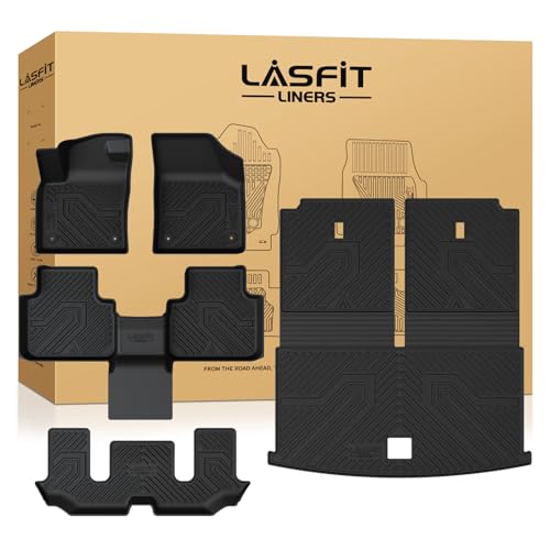 LASFIT Floor Mats for Volkswagen Atlas 2019-2026(Bucket Seat), All-Weather Protection TPE Car Mats 3 Rows Floor Liners & Trunk Mats & Seatback Mats Full Set for VW Atlas Accessories, Black - size: 2019-2026|For VW Atlas 6 Seats|Full Sets