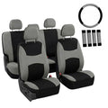 FH Group Universal Fit Gray Black Automotive Seat Covers Combo Set with Steering Wheel Cover and Seat Belt Pad fits Most Cars, SUVs, and Trucks (Airbag Compatible and Split Bench) - color: Gray/Black