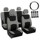 FH Group Universal Fit Gray Black Automotive Seat Covers Combo Set with Steering Wheel Cover and Seat Belt Pad fits Most Cars, SUVs, and Trucks (Airbag Compatible and Split Bench)