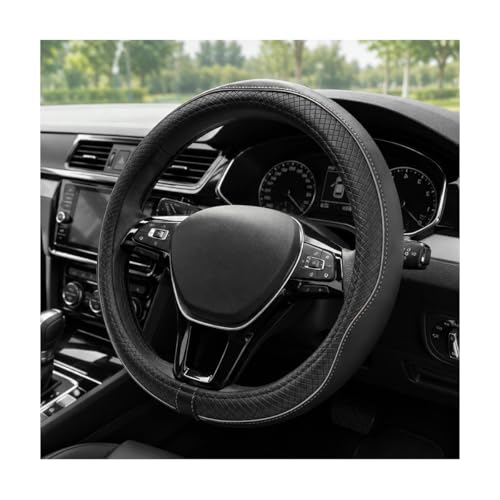 Car Steering Wheel Cover, 15 Inch Anti-Slip Breathable Leather Auto Steering Wheel Protector, Full Surround Soft Steering Wheel Cover for Men Women, Car Interior Accessories (Black & Gray) - color: Black & Gray