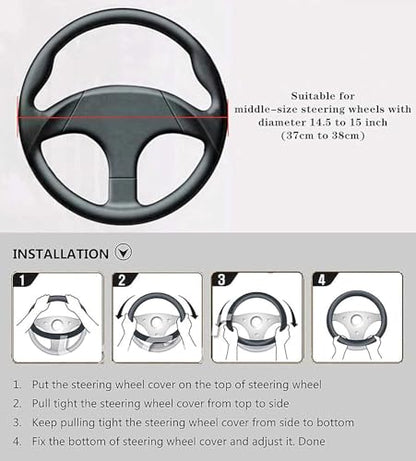 LABBYWAY Microfiber Leather Steering Wheel Cover, Universal 14.5-15 Inch,Anti Slip,Heavy Duty, Thick,Soft,Breathable Car Interior Accessories for Men Women (Black with Red line) - color: Black with Red Line