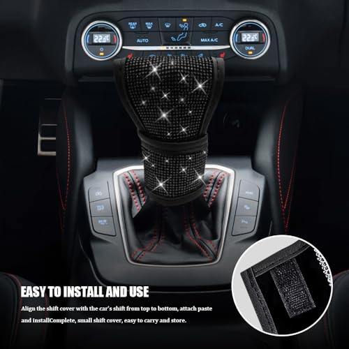 Bling Auto Gear Shift Knob Cover, Car Shifter Cover, Sparkly Crystal Rhinestones Gear Shift Knob Cover for Women Girls, PU Leather Shift Gear Cover with Bling Accessories Fit Cars (Black) - color: Black