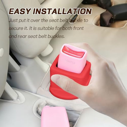 2PCS Car Seat Belt Buckle Holder, Easy Access Silicone Auto Seatbelt Buckle Booster, Seat Belt Buckles Fixer Cover Makes Receptacle Stand Upright Buckling for Kids, Car Accessories (Red) - color: Red